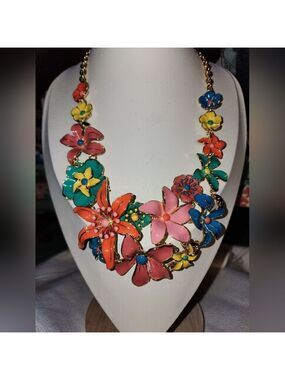 Talbots Floral Multicolor Gold Tone Necklace 21" NWT